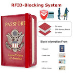 Premium Passport Holder for Travel RFID Blocking Passport Cover Slim (Red / Classic Metal Stamp)