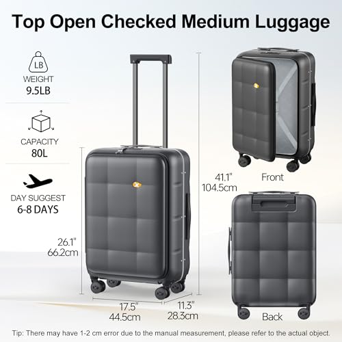 24 Inch Checked Luggage Hardside Suitcase Top Opening (24 Inch / Charcoal Grey)