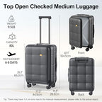 24 Inch Checked Luggage Hardside Suitcase Top Opening (24 Inch / Charcoal Grey)