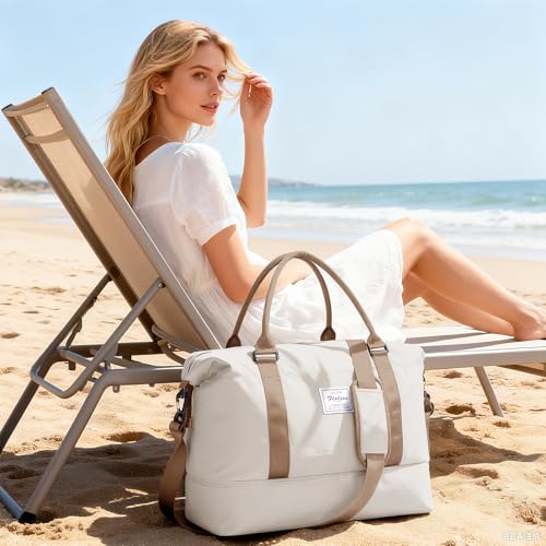Large Travel Duffle Bag Expandable Carry On Weekender for Women 18x14x8 (A47-BeigeBrown / X-large)