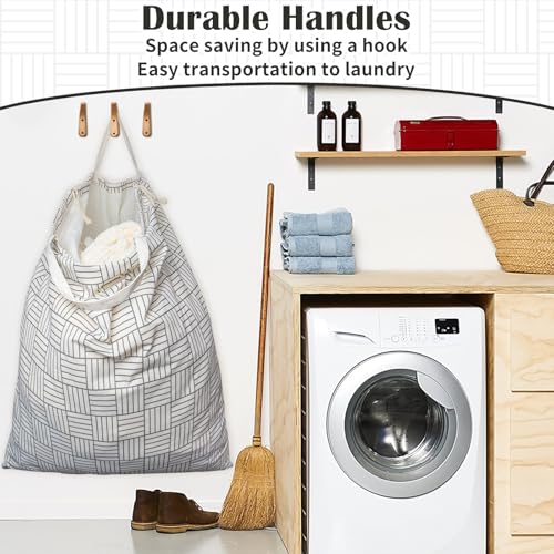 Canvas Laundry Bag with Handles & Drawstring (Geometry Grid,1pc XL / XL 33"W x 35"H┃1 Pack)