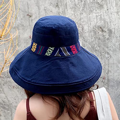 Women Summer Wide Brim Sun Hat Bucket Fishing Hats UV Protection (Medium / Qf001-navy)