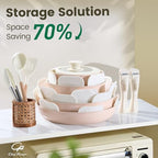 Ceramic Nonstick Pots and Pans Set 19 Piece with Detachable Handle (Light Pink)