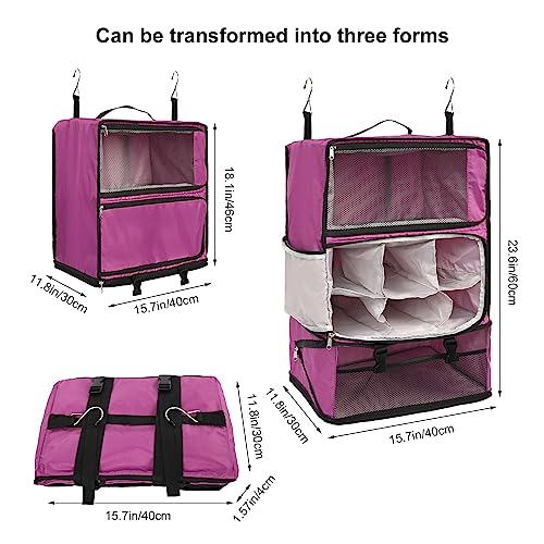 Travel Portable Hanging Shelves Closet Organizer Packing Luggage Storage with Multifunctional and Foldable Invisible Compartment (Purple / XX-Large)