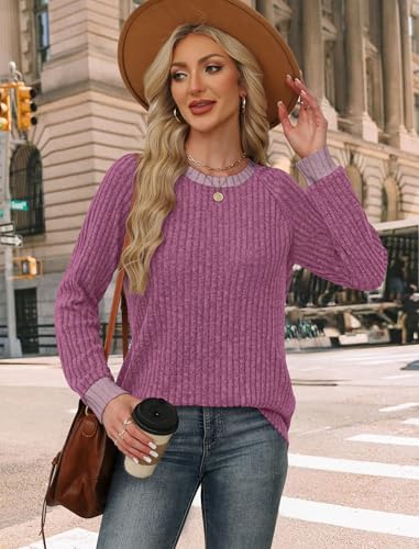Long Sleeve Shirts for Women Cute Tops for Teachers Sweaters for Women Early Fall Fashion Must Haves Travel Fall Outfits for Women 2026 Maternity Clothes Casual Going Out Pink (Medium / 05-hot Pink)