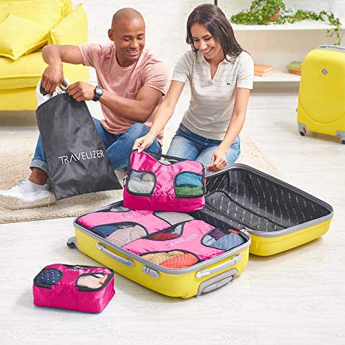 Travel Packing Cubes 5 pcs Luggage Organizer Set for Bag & Suitcase (Fuchsia)
