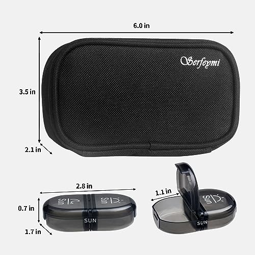 Weekly Travel Pill Organizer 2 Times a Day AM PM Black Pill Box (A Canvas Black 01 / 1 Set Canvas Case)