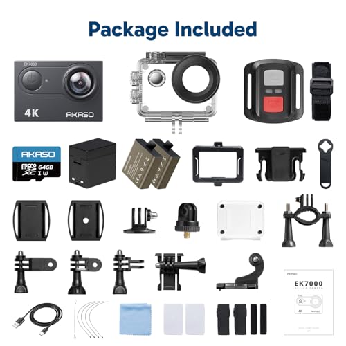 EK7000 4K30FPS 20MP WiFi Action Camera with 64GB MicroSD Memory Card Bundle EIS Ultra HD 131FT Waterproof Underwater Camera Remote Control 4X Zoom Support External Microphone Black (Deep Black)