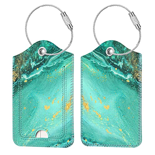 Luggage Tags Privacy Cover ID Label for Travel Bag Suitcase (Aqua Wave)
