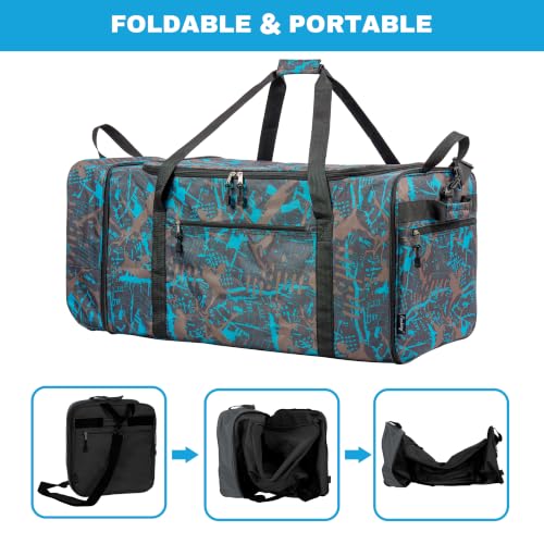 Expandable Rolling Duffel Bag with 2 Wheels Foldable Duffel Bag for Travel Carry on Duffel Bag with Wheels (Graffiti-blue)