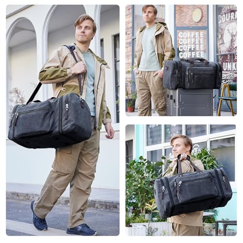 Large Canvas Duffle Bag for Travel (Dark Grey / 70L)