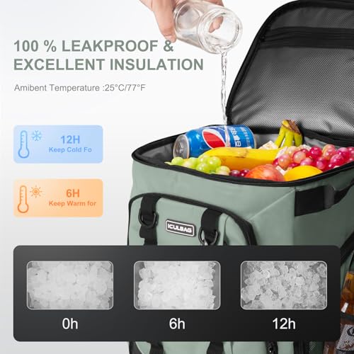 Insulated Cooler Bags for Travel Women 36cans Soft Cooler Backpack 18 Hours Cooling Lunch Backpack for Men Work for Camping Picinic Beach Grayish ArmyGreen 30L (Armygreen)