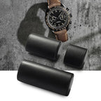 3 Slot Leather Watch Travel Case Black (Black / 3-Slot)