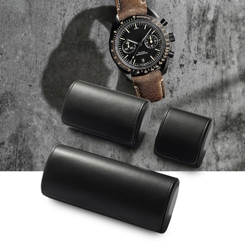 3 Slot Leather Watch Travel Case Black (Black / 3-Slot)