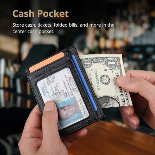 Slim Minimalist Front Pocket RFID Blocking Leather Wallets for Men and Women (Small / Lichee Black)