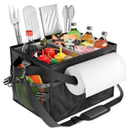 Grill Caddy Foldable BBQ Caddy with Paper Towel Holder (Black)