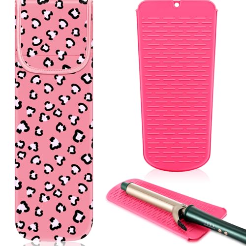 2 Pcs Heat Resistant Curling Iron Flat Iron Travel Case (Leopard)