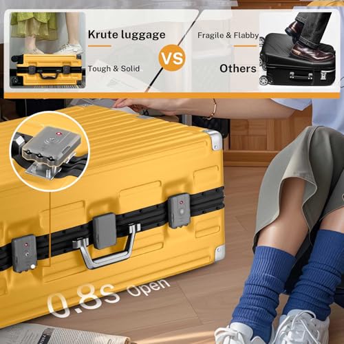 Zipperless Luggage 28inch Checked Hard Shell Suitcases with Wheels (Yellow / Large (28 Inch))