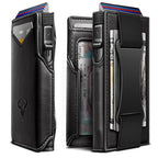 Men Slim Leather Wallet Metal Case Money Clip (Black2717)