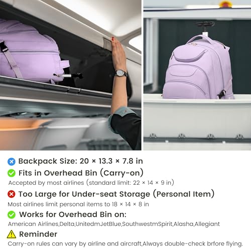 Rolling Backpack for Women (17.3 inches / Purple)