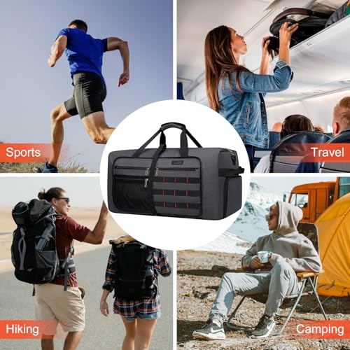 Foldable Duffle Bag for Men Large 65L Travel with Shoe Compartment (Silvery Grey)