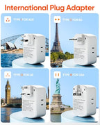 Universal Travel Adapter Kit with 3 AC Outlets 4 USB Ports (Type C/G/A/I)