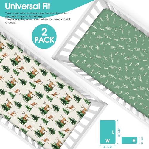 Baby Fitted Crib Sheets (Sika Deer&foliage / 52X28 Inch)