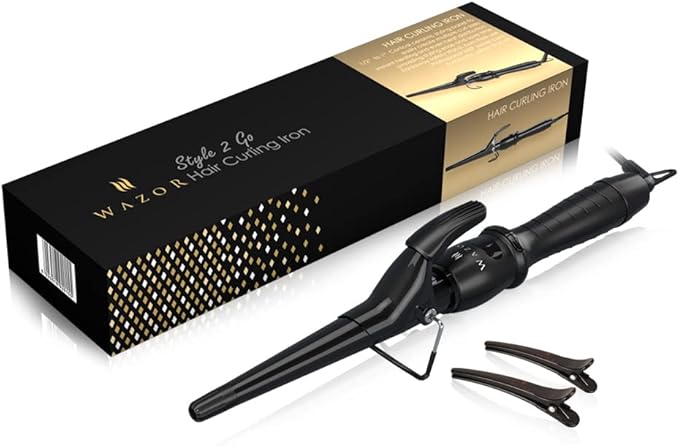 Professional Curling Iron Tapered Curling Wand 1-1/2" Ceramic Hair Curler, Fast Heat-up Multiple Temp Settings Curling Wand with LED Display Auto Shut Off and 2 Hair Clips