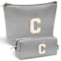 Initial Personalized Preppy Makeup Bag (Black / C)