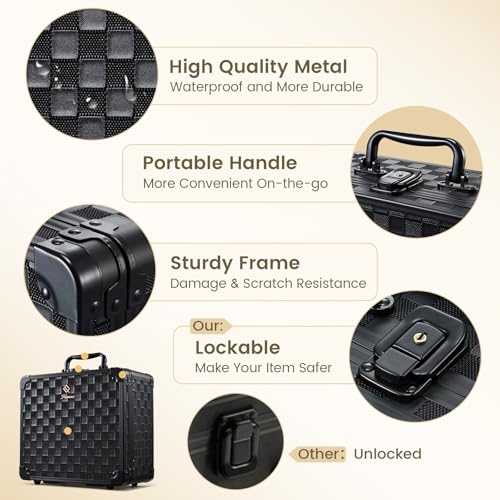 Makeup Bag with LED Mirror (Black Checkerboard)