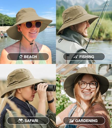 Safari Hat for Men Sun Hats for Women UV Protection UPF 50+ Fishing (Khaki Standard 1 Pack / Safari)