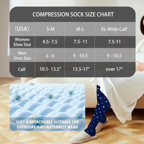 Extra Thick Wide Calf Compression Socks for Women&Men Plus Size 20 (2 Pairs-polkadots2 / X-Large)