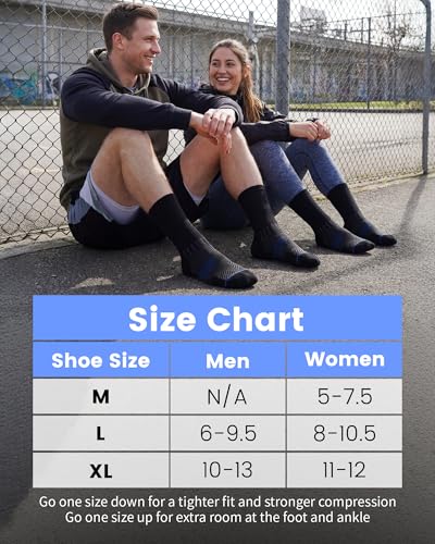 3 Pairs Running Compression Socks for Men & Women Crew Socks with Cushion (Medium / Black (3 Pairs))