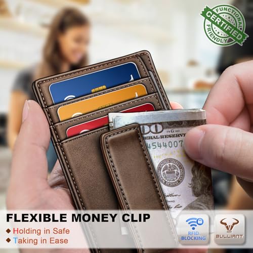 Men Slim Leather Wallet Money Clip 7Cards (Coffee7491)