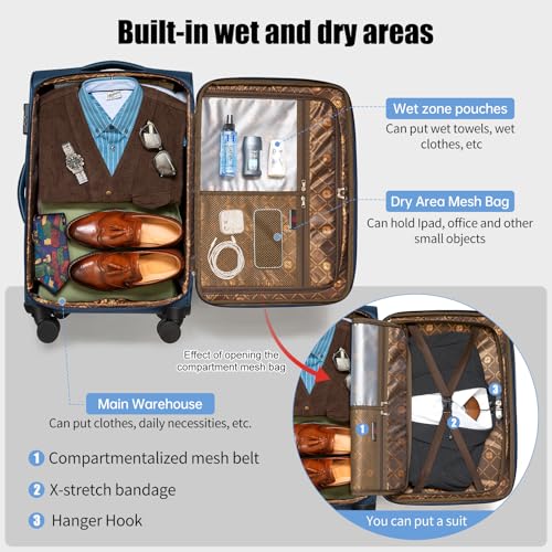 Softside Expandable Luggage with 4 Spinner Wheels (Blue / 21-Inch)