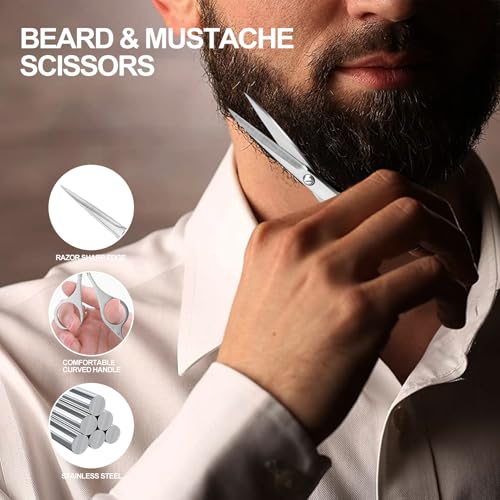4.9 inch Professional Grooming Scissors for Men Facial Hair Removalr (Silver)
