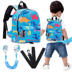 Toddler Backpack Leash with Anti Lost Wrist Link (Light Blue/Dino, Blue Link)