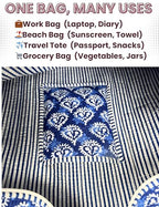 100% Cotton Quilted Tote Bag For Women (Indigo Block Print)