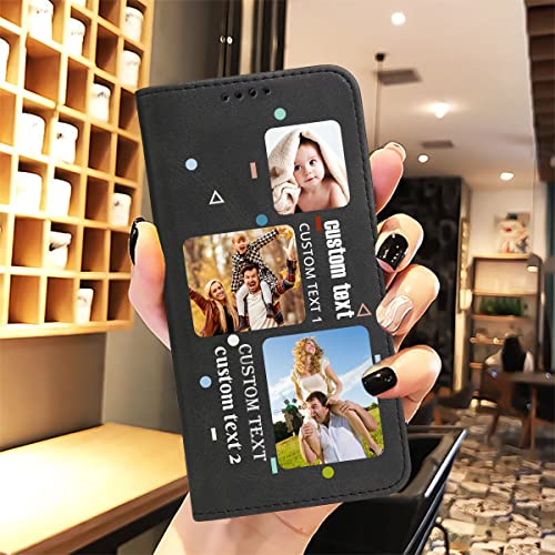 Design Your Personalized Picture Wallet Case Compatible with iPhone 17 Air 7 8 11 12+ Plus 13 14 15 16 Pro Max with Money Card Holder (Black-E)