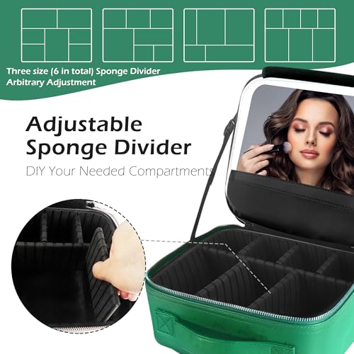 Travel Makeup Bag Cosmetic Bag Makeup Organizer Bag with Lighted Mirror (Fresh Green / Woven)