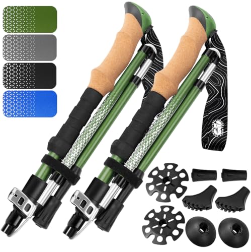 Premium Foldable Hiking Poles by USA Brand (Cork - Green / 100-120 cm for Height: 5'9" and smaller)