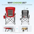 High Back Oversized Folding Camping Chairs for Adults Support 500 LBS (Single Pack / Red)