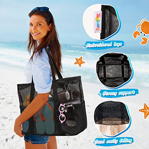 Mesh Beach Bag with Zipper (Black)