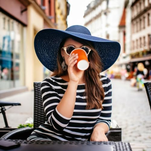 Sun Hats for Women Wide Brim Summer Hat Large Floppy Sun Straw Hat Foldable Packable Beach Hats UPF 50+ (Medium Size: Navy / Brim 5.5" (Head Circumference 22-22.8"))