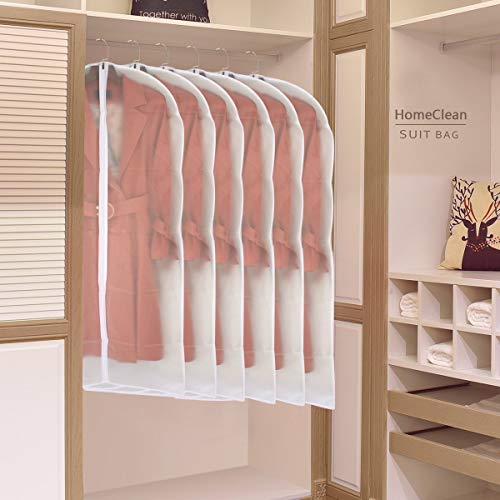 Garment Bags for Hanging Clothes 24'' x 48'' Long Suit Dust Hanging Garment Bag White Breathable Suit Covers for Closet Full Zipper Dust Cover for Dance Dress Clothes Pack of 6 (24'' x 48''/6 Pack / White-Translucent)
