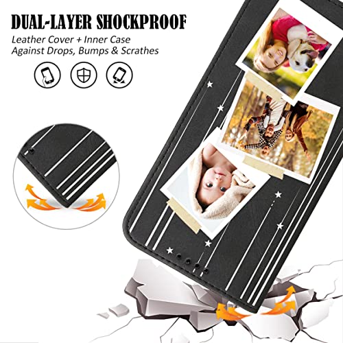 Custom Flip Wallet Case for iPhone 17 16 15 14 13 12 11 Air Pro Max Mini XR XS 7 8+ Plus iP Phone with Card Holder Black (Black-B)