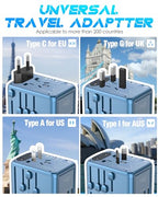 Universal Travel Adapter with 5 USB C (3 USB Type C + 2 USB Type A - Metallic Blue)