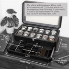 12 Slot Leather Watch Box with Valet Drawer (Black / Grey)