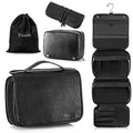 Hanging Toiletry Bag Removable Travel Bag PU leather Makeup Cosmetic Organizer Kit (Black / 1 Pack)