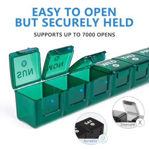 2 Pack Weekly Large Pill Organizer (Dark Green-black)